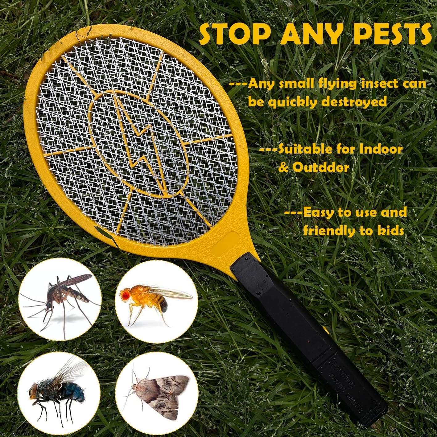 2 Pack Electric Fly Swatter, Bug Zapper Racket for Indoor Pest Control, Handheld Insect Killer Bat Battery Powered Electric Mosquito Swatter for Outdoor and Home