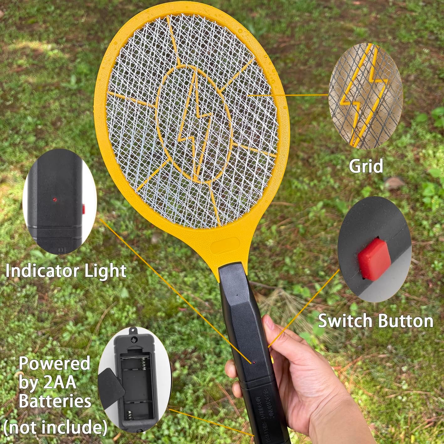 2 Pack Electric Fly Swatter, Bug Zapper Racket for Indoor Pest Control, Handheld Insect Killer Bat Battery Powered Electric Mosquito Swatter for Outdoor and Home