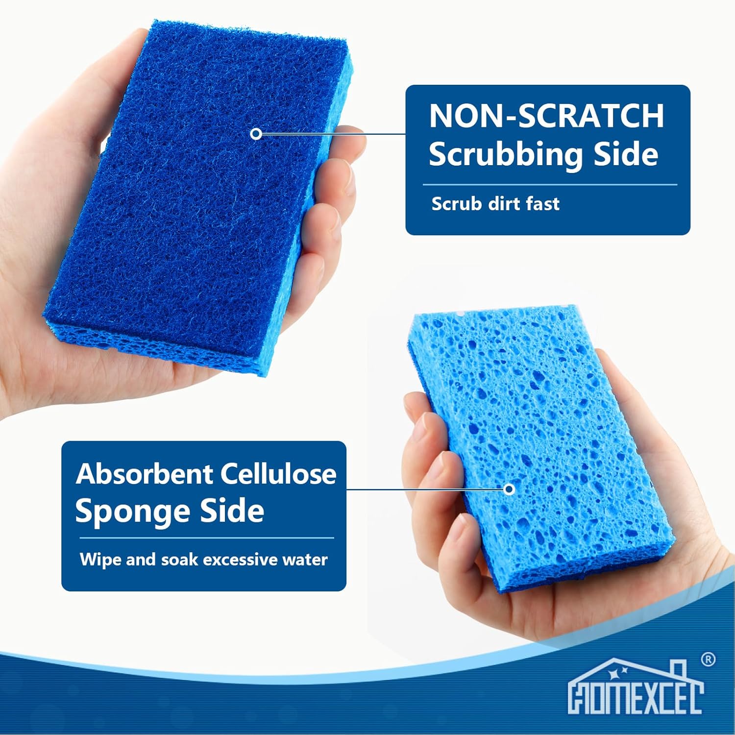HOMEXCEL Sponges Kitchen 24pcs, Non-Scratch Scrub Dish Sponge Safe on Non-Stick Cookware, Dual Sided Cleaning Sponges for Kitchen, Household, Bathroom and More