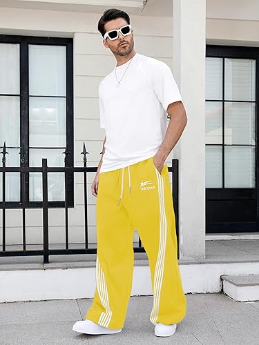 GORGLITTER Men's Baggy Wide Leg Sweatpants Y2K Striped Side Drawstring Waist Barrel Track Pants with Pockets