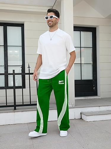 GORGLITTER Men's Baggy Wide Leg Sweatpants Y2K Striped Side Drawstring Waist Barrel Track Pants with Pockets