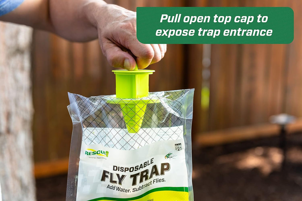 RESCUE! Outdoor Disposable Fly Trap – Hanging Fly Catcher with Attractant Bait, Fly Bag for Patio, Yard, Trash & Farm Areas – Easy-to-Use Outdoor Fly Control - 2 Traps