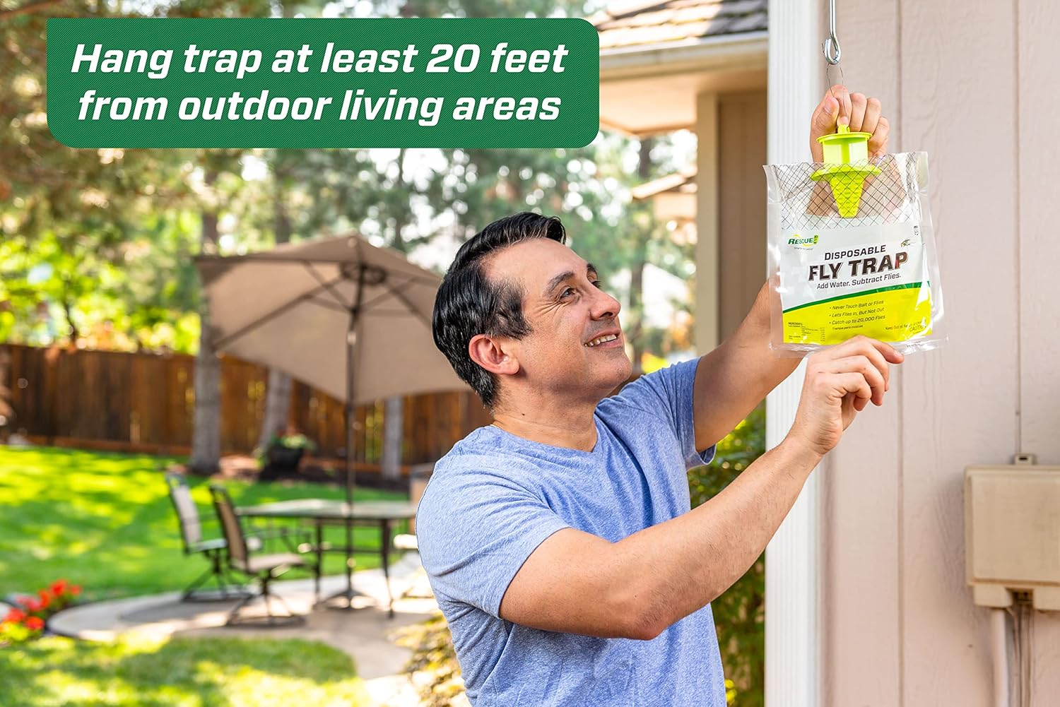 RESCUE! Outdoor Disposable Fly Trap – Hanging Fly Catcher with Attractant Bait, Fly Bag for Patio, Yard, Trash & Farm Areas – Easy-to-Use Outdoor Fly Control - 2 Traps