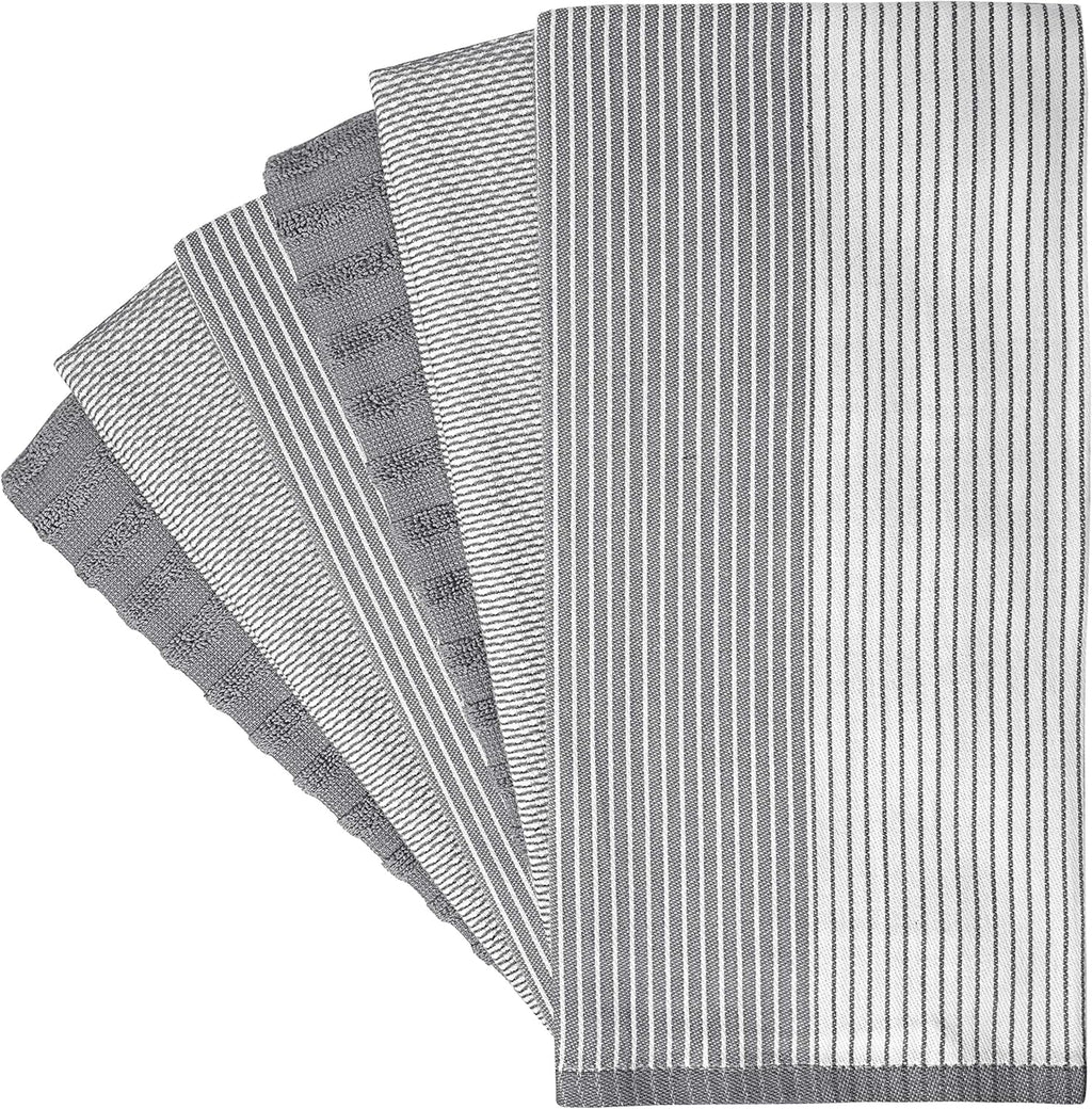 Premium Kitchen Towels (20”x 28”, 6 Pack) | Large Cotton Dish Towels | Flat & Terry Highly Absorbent Kitchen Linen Set with Hanging Loop | Gray